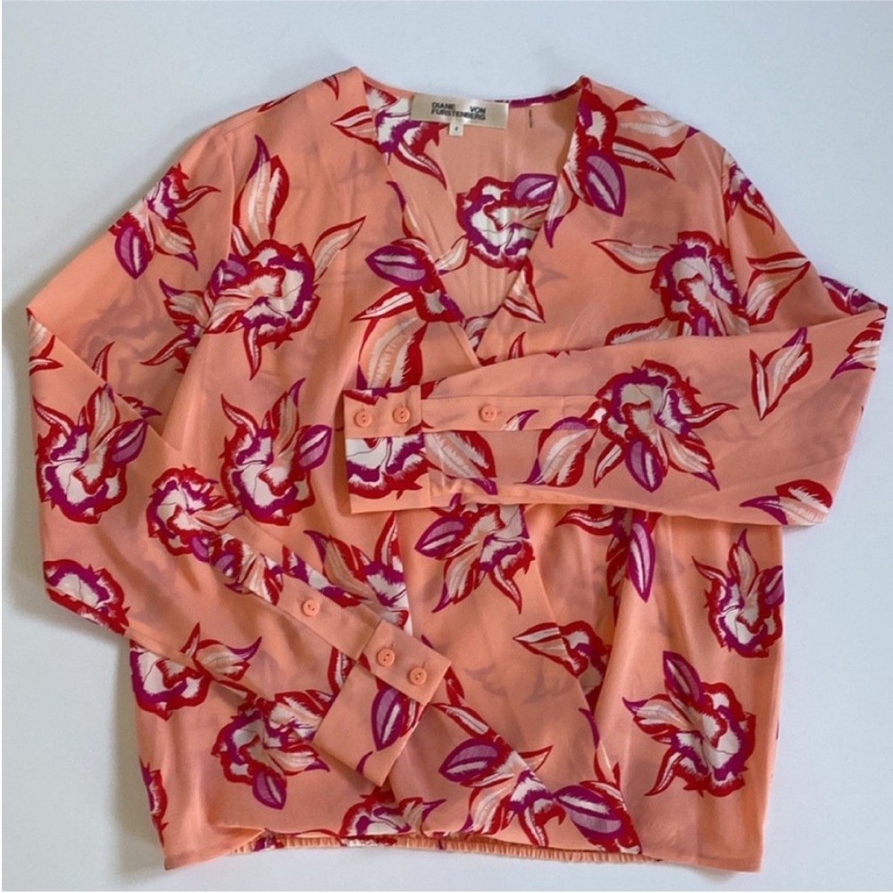 Diane Von Furstenberg Shirt 100% Silk Long Sleeve Blouse Top size 4 - Picture 11 of 14